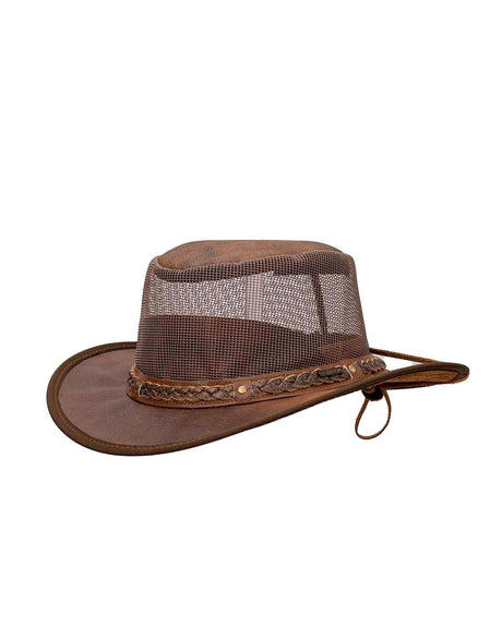 Outback Trading Company Wagga Wagga with Mesh Leather Hat BRINDLE / SM 13022-BDL-SM 789043424133 Leather Hats